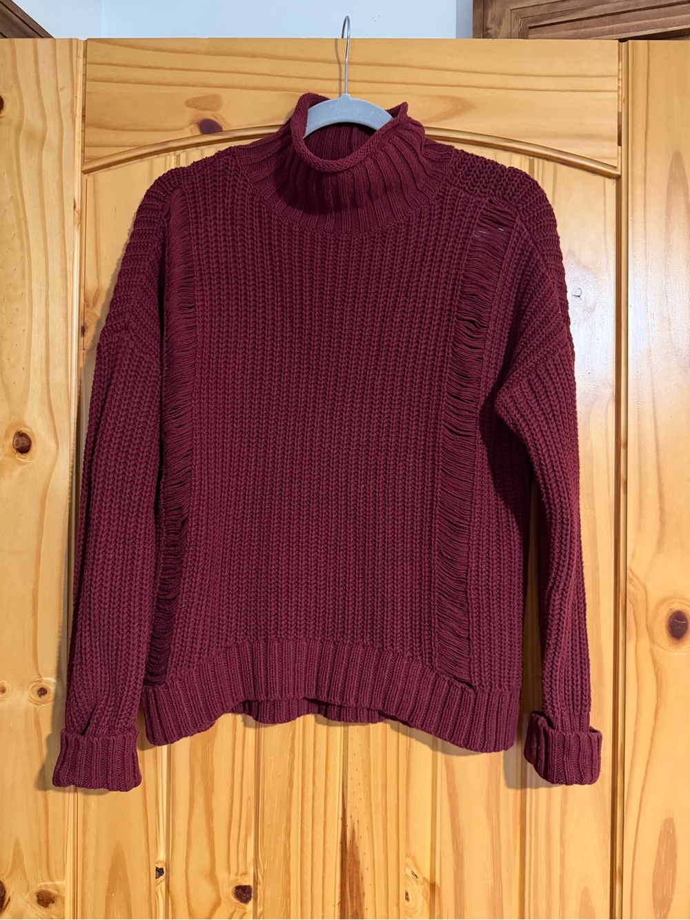 Express Burgundy Fringe Turtleneck Sweater